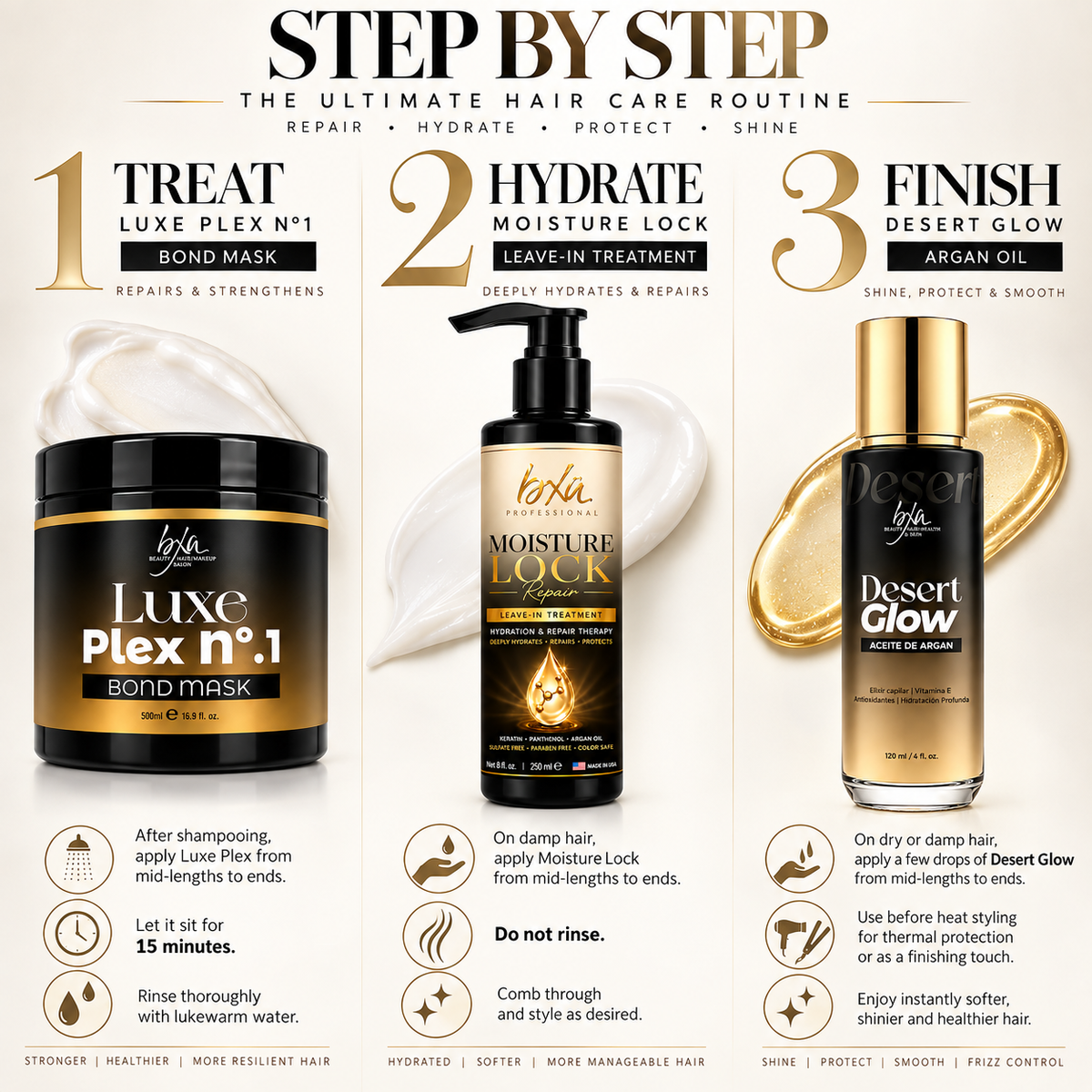 BXA 3-Step Hair Repair & Shine Routine